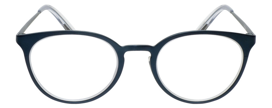 Front View of Eyebobs Jim Dandy Round Designer Reading Glasses in Satin Navy Blue Crystal 50mm
