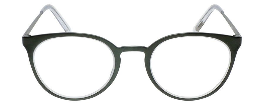 Front View of Eyebobs Jim Dandy Round Designer Reading Glasses Satin Forest Green Crystal 50mm