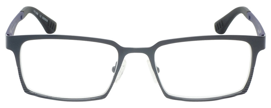 Front View of Eyebobs Protractor Designer Reading Glasses Gun Metal Black Matte Navy Blue 54mm