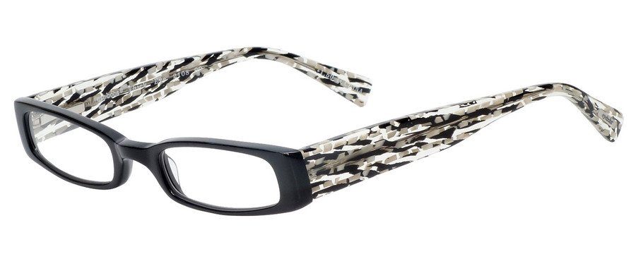 Profile View of Eyebobs Thick Eye Designer Single Vision Prescription Rx Eyeglasses in Gloss Black Mosaic Crystal White Ladies Rectangle Full Rim Acetate 50 mm