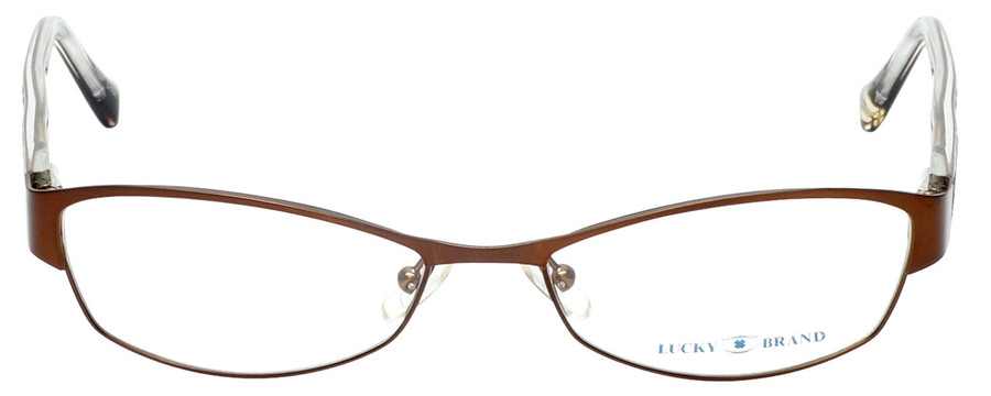 Front View of Lucky Brand Delilah Ladies Cateye Designer Reading Glasses Brown Lace Trellis 52mm