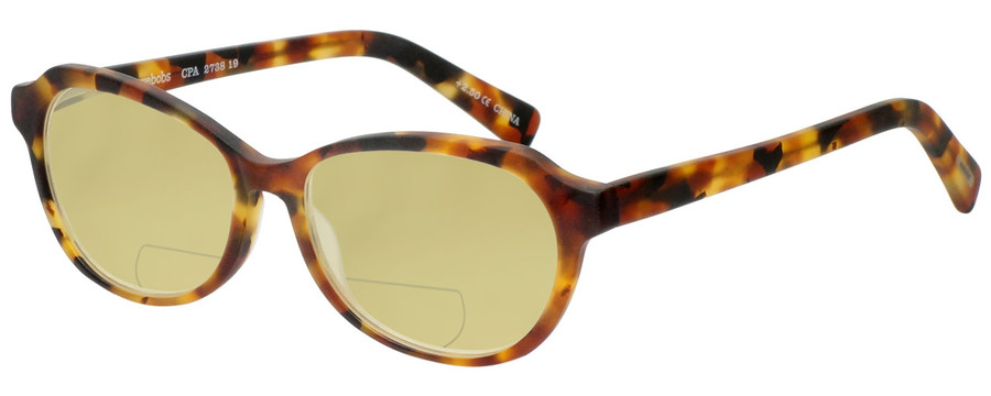 Profile View of Eyebobs CPA 2738-19 Designer Polarized Reading Sunglasses with Custom Cut Powered Sun Flower Yellow Lenses in Matte Tortoise Havana Brown Gold Unisex Cateye Full Rim Acetate 51 mm