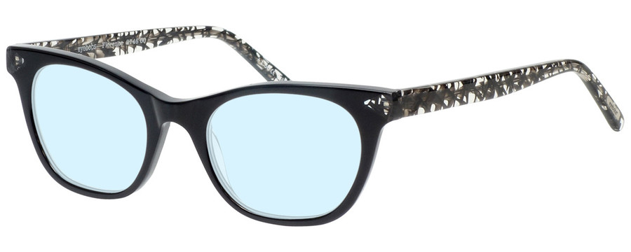 Profile View of Eyebobs Florence 2746-00 Designer Progressive Lens Blue Light Blocking Eyeglasses in Black Crystal Ladies Cateye Full Rim Acetate 47 mm