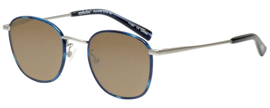 Profile View of Eyebobs Outside 3172-10 Designer Polarized Sunglasses with Custom Cut Amber Brown Lenses in Blue Silver Unisex Round Full Rim Metal 47 mm
