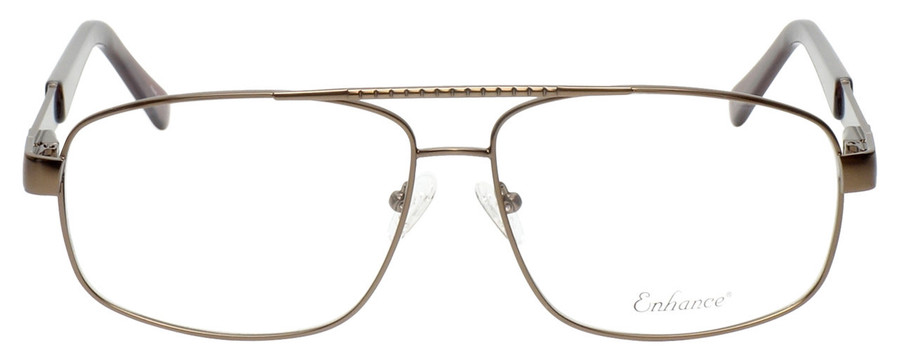 Front View of Enhance EN3920 Designer Reading Eye Glasses with Custom Cut Powered Lenses in Matte Coffee Brown Mens Square Full Rim Metal 59 mm
