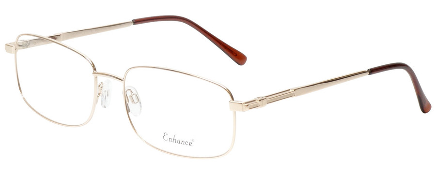 Profile View of Enhance EN4106 Designer Reading Eye Glasses with Custom Cut Powered Lenses in Gold Mens Rectangle Full Rim Metal 60 mm