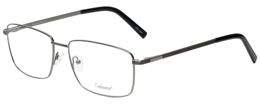 Profile View of Enhance EN4161 Designer Reading Eye Glasses with Custom Cut Powered Lenses in Gunmetal Black Mens Rectangle Full Rim Metal 60 mm