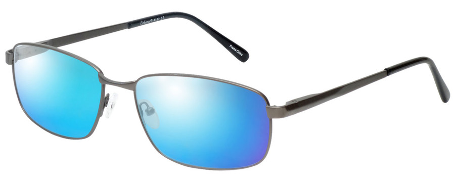 Profile View of Enhance EN4182 Designer Polarized Sunglasses with Custom Cut Blue Mirror Lenses in Satin Gunmetal Black Mens Rectangle Full Rim Metal 60 mm