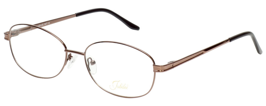 Profile View of Jubilee J5877 Designer Reading Eye Glasses with Custom Cut Powered Lenses in Coffee Brown Mens Oval Full Rim Metal 59 mm