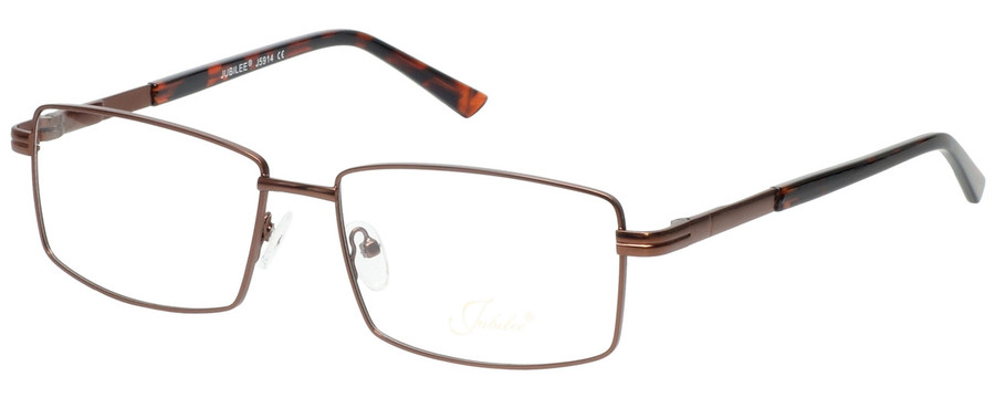 Profile View of Jubilee J5914 Designer Reading Eye Glasses with Custom Cut Powered Lenses in Matte Brown Mens Rectangle Full Rim Metal 60 mm