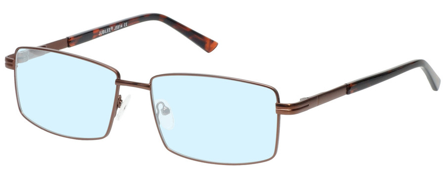 Profile View of Jubilee J5914 Designer Blue Light Blocking Eyeglasses in Matte Brown Mens Rectangle Full Rim Metal 60 mm