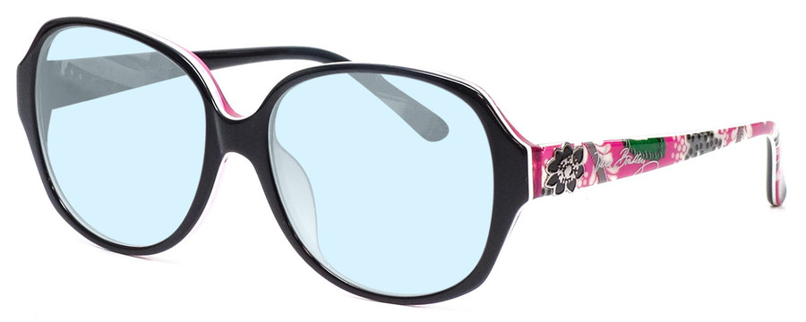 Profile View of Vera Bradley Lillian Designer Progressive Lens Blue Light Blocking Eyeglasses in Black Priscilla Pink Ladies Oversized Full Rim Acetate 57 mm