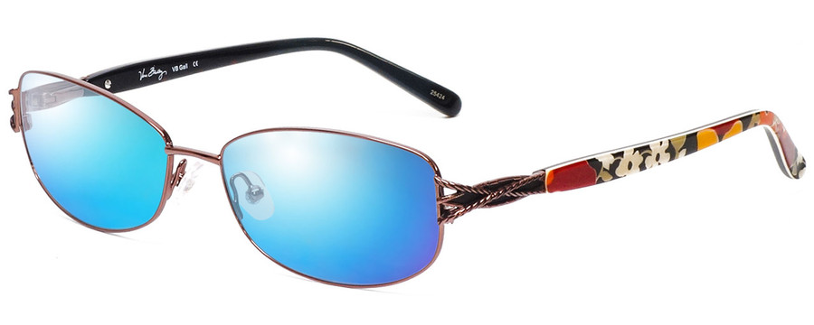 Profile View of Vera Bradley Gail Designer Polarized Sunglasses with Custom Cut Blue Mirror Lenses in Brown Bittersweet Ladies Rectangle Full Rim Metal 57 mm