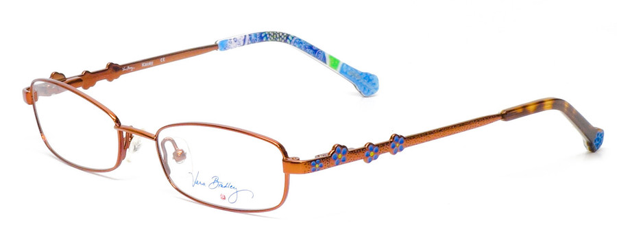 Profile View of Vera Bradley KIDS Kacey Designer Reading Eye Glasses with Custom Cut Powered Lenses in Doodle Daisy Brown Blue Flower Tortoise Ladies Rectangle Full Rim Metal 46 mm