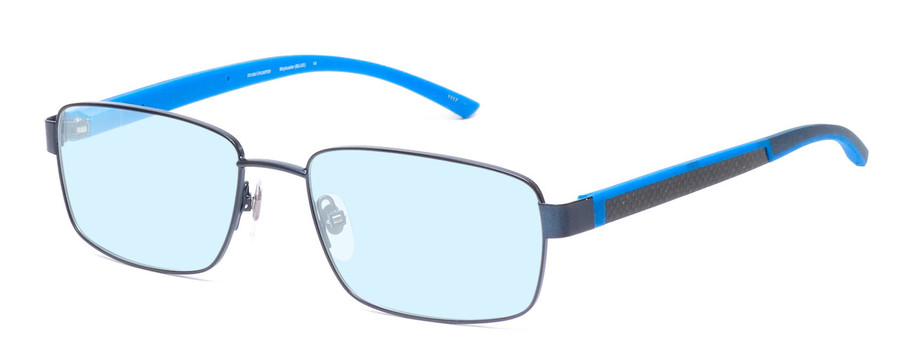 Profile View of Ducks Unlimited Skybuster Designer Blue Light Blocking Eyeglasses in Blue Mens Rectangle Full Rim Metal 54 mm