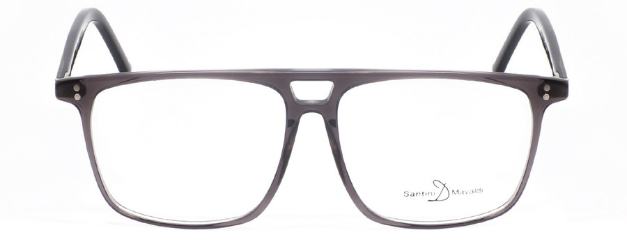 Front View of Santini Mavaldi  Designer Reading Eye Glasses with Custom Cut Powered Lenses in Crystal Grey Black Unisex Classic Full Rim Acetate 54 mm