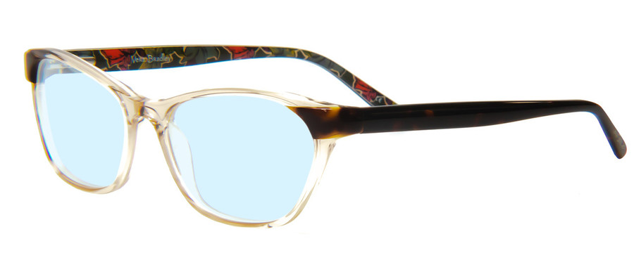Profile View of Vera Bradley Jessica Designer Progressive Lens Blue Light Blocking Eyeglasses in Falling Flowers Crystal Brown Tortoise Havana Ladies Cateye Full Rim Acetate 54 mm