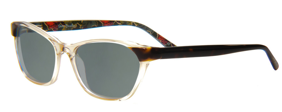 Profile View of Vera Bradley Jessica Designer Polarized Sunglasses with Custom Cut Smoke Grey Lenses in Falling Flowers Crystal Brown Tortoise Havana Ladies Cateye Full Rim Acetate 54 mm