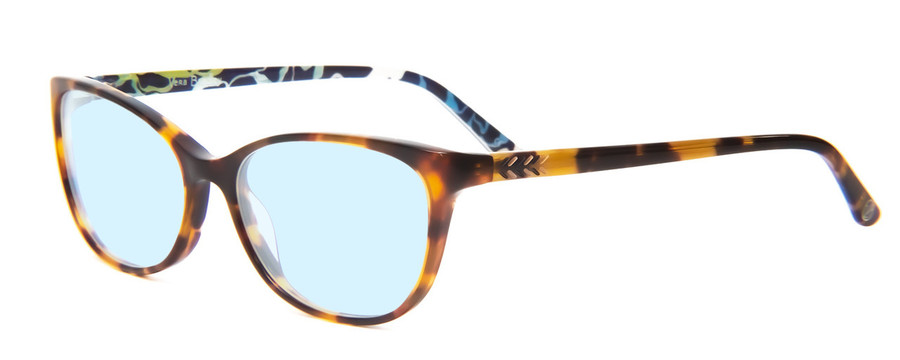 Profile View of Vera Bradley Liliana Designer Progressive Lens Blue Light Blocking Eyeglasses in Katalina Blues Tortoise Havana Honey Ladies Cateye Full Rim Acetate 54 mm