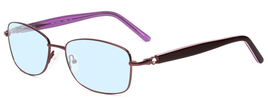Profile View of Joan Collins JC9796-BUR Designer Progressive Lens Blue Light Blocking Eyeglasses in Burgundy Red Lilac Purple Crystals Ladies Square Full Rim Stainless Steel 57 mm