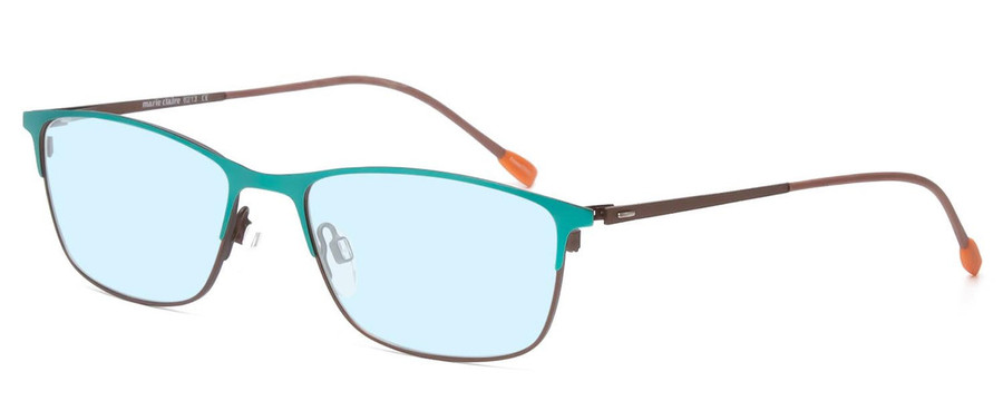 Profile View of Marie Claire MC6213-TLE Designer Progressive Lens Blue Light Blocking Eyeglasses in Teal Green Blue Ladies Cateye Full Rim Stainless Steel 52 mm
