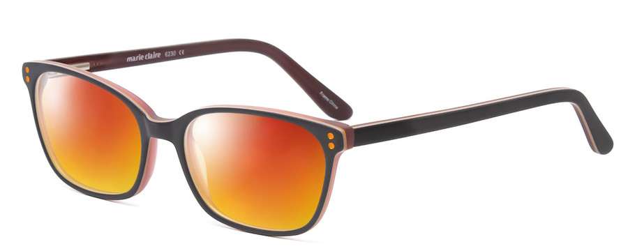 Profile View of Marie Claire MC6230-BUR Designer Polarized Sunglasses with Custom Cut Red Mirror Lenses in Burgundy Red Brown Orange Ladies Classic Full Rim Acetate 48 mm