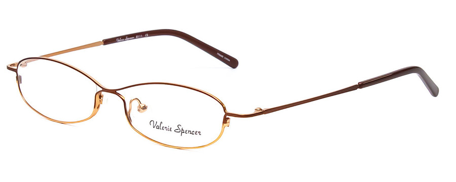 Profile View of Valerie Spencer VS9111-BRN Designer Reading Eye Glasses with Custom Cut Powered Lenses in Brown Gold Ladies Oval Full Rim Metal 48 mm