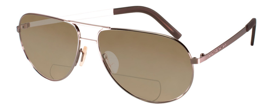 Profile View of Porsche Design P8280-B-59 Designer Polarized Reading Sunglasses with Custom Cut Powered Amber Brown Lenses in Gun Metal Grey Silver Unisex Aviator Full Rim Titanium 59 mm