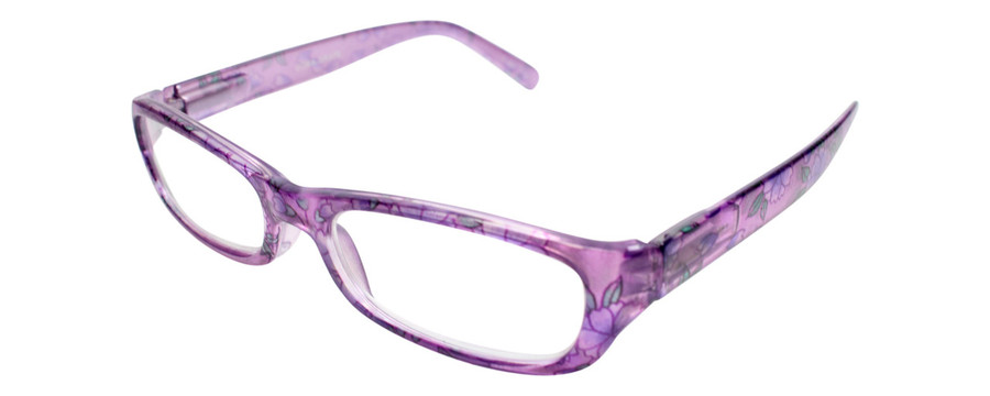 Profile View of Calabria Dora Round Designer Progressive Blue Light Glasses 50mm in Grape Purple