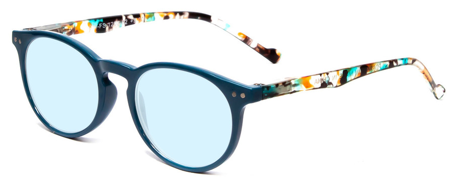 Profile View of Calabria MDR8003 Designer Progressive Lens Blue Light Blocking Eyeglasses in Teal Green Crystal Spot Unisex Oval Full Rim Acetate 47 mm