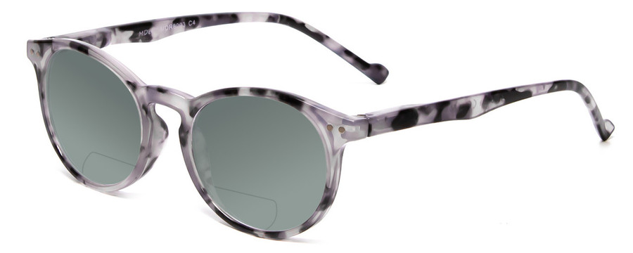Profile View of Calabria MDR8003 Designer Polarized Reading Sunglasses with Custom Cut Powered Smoke Grey Lenses in Grey Tortoise Black Unisex Oval Full Rim Acetate 47 mm