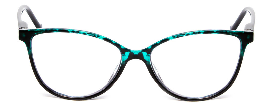 Front View of Calabria MDR8004 Ladies Cateye 49mm Reading Glasses in Green Tortoise Black Fade