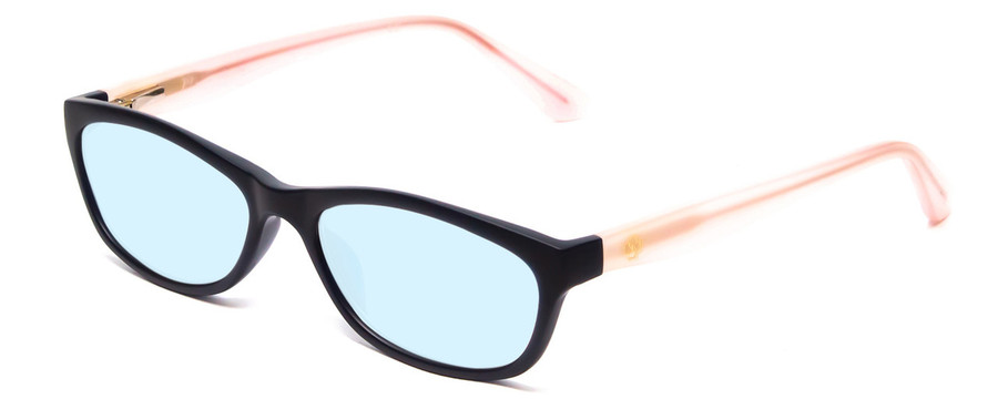Profile View of Ann Taylor ATR020 Designer Blue Light Blocking Eyeglasses in Matte Navy Blue Blush Crystal Pink Ladies Cateye Full Rim Acetate 52 mm