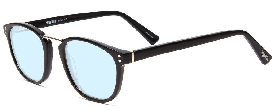 Profile View of Scott&Zelda SZ7436 Designer Blue Light Blocking Eyeglasses in Gloss Black Silver Studs Unisex Oval Full Rim Acetate 49 mm