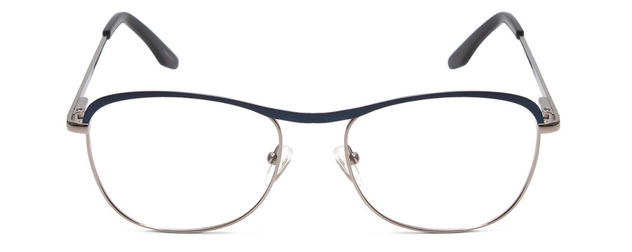 Front View of Scott&Zelda SZ7451 Designer Reading Eye Glasses with Custom Cut Powered Lenses in Matte Blue Gun Metal Silver Black Tips Unisex Classic Full Rim Metal 55 mm