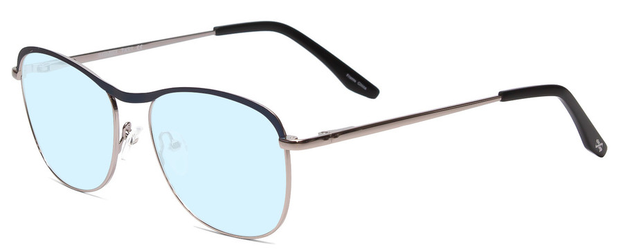 Profile View of Scott&Zelda SZ7451 Designer Progressive Lens Blue Light Blocking Eyeglasses in Matte Blue Gun Metal Silver Black Tips Unisex Classic Full Rim Metal 55 mm