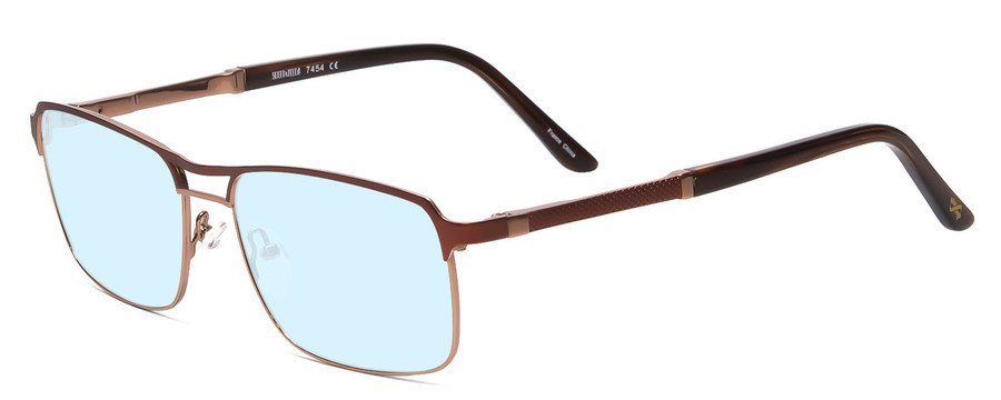 Profile View of Scott&Zelda SZ7454 Designer Blue Light Blocking Eyeglasses in Matte Brown Satin Copper Unisex Rectangle Full Rim Metal 55 mm