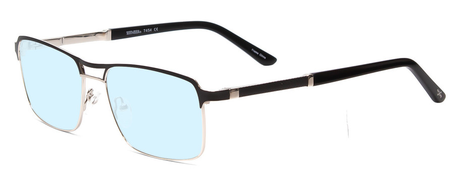 Profile View of Scott&Zelda SZ7454 Designer Progressive Lens Blue Light Blocking Eyeglasses in Matte Black Silver Unisex Rectangle Full Rim Metal 55 mm