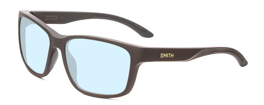 Profile View of Smith Optics Basecamp Designer Progressive Lens Blue Light Blocking Eyeglasses in Matte Gravy Grey Unisex Square Full Rim Acetate 58 mm