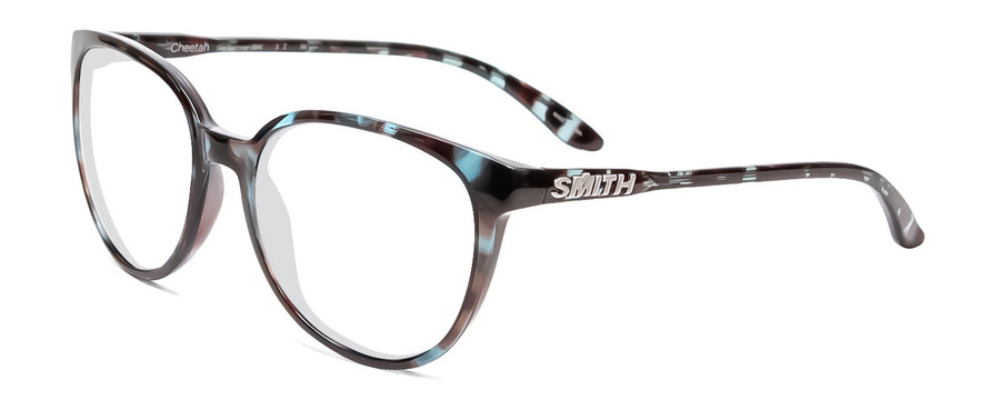 Profile View of Smith Optics Cheetah Designer Reading Eye Glasses in Sky Tortoise Havana Marble Brown Ladies Cateye Full Rim Acetate 54 mm