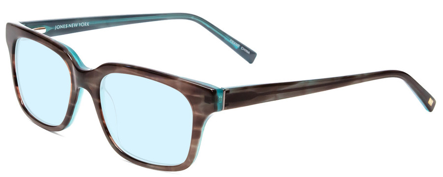 Profile View of Jones New York J753 Designer Blue Light Blocking Eyeglasses in Brown Marble Crystal Azure Blue Unisex Square Full Rim Acetate 52 mm