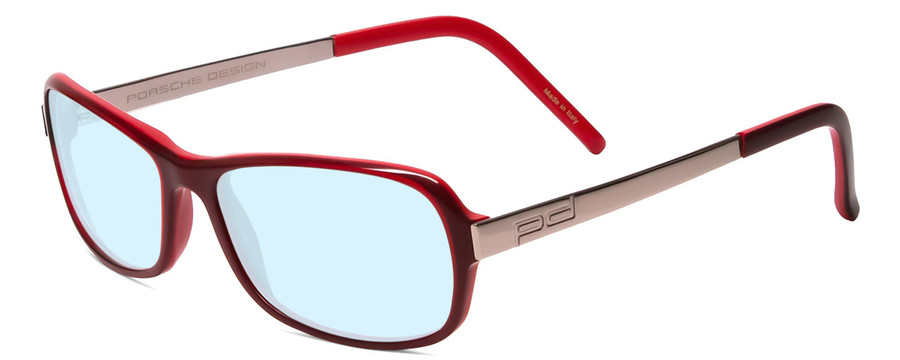 Profile View of Porsche Designs P8207-B Designer Blue Light Blocking Eyeglasses in Crystal Burgundy Red Gun Metal Silver Unisex Cateye Full Rim Acetate 53 mm