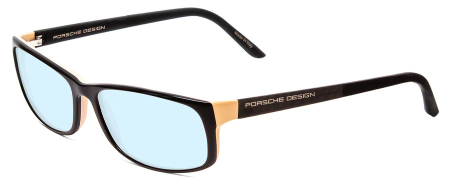 Profile View of Porsche Designs P8243-A Designer Progressive Lens Blue Light Blocking Eyeglasses in Black Rose Pink/Matte Unisex Oval Full Rim Acetate 54 mm