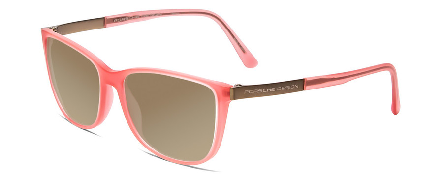 Profile View of Porsche Designs P8266-D Designer Polarized Sunglasses with Custom Cut Amber Brown Lenses in Crystal Rose Gold Pink Unisex Cateye Full Rim Acetate 54 mm