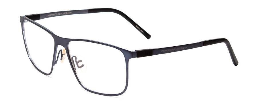 Profile View of Porsche Designs P8276-D Unisex Square Reading Glasses in Satin Blue Black 57 mm