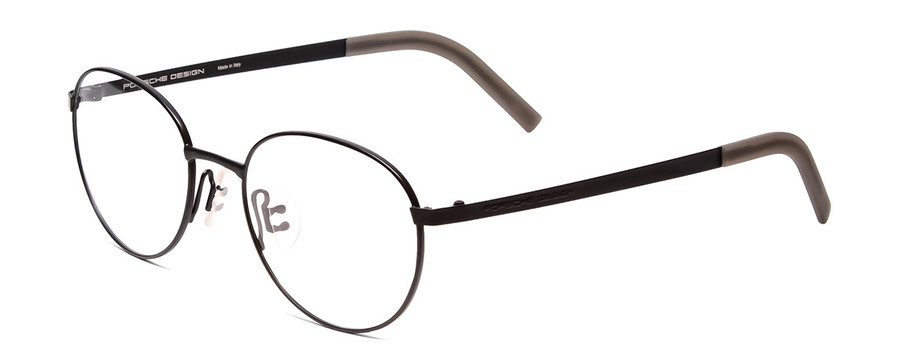 Profile View of Porsche Designs P8315-A Round Designer Reading Glasses in Satin Black Grey 52 mm