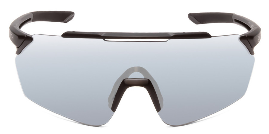 Front View of Smith Ruckus Wrap Semi-Rimless Sunglasses Black/CP Platinum Mirror&CT Rose 99 mm