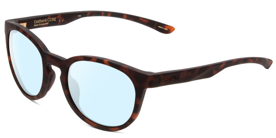 Profile View of Smith Optics Eastbank Designer Blue Light Blocking Eyeglasses in Matte Tortoise Havana Brown Gold Unisex Round Full Rim Acetate 52 mm