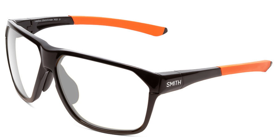 Profile View of Smith Optics Leadout Designer Reading Eye Glasses in Matte Black Cinder Orange Unisex Square Full Rim Acetate 63 mm