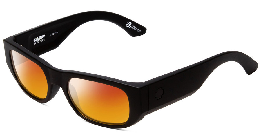 Profile View of SPY Optics Genre Designer Polarized Sunglasses with Custom Cut Red Mirror Lenses in Matte Black Unisex Oval Full Rim Acetate 54 mm